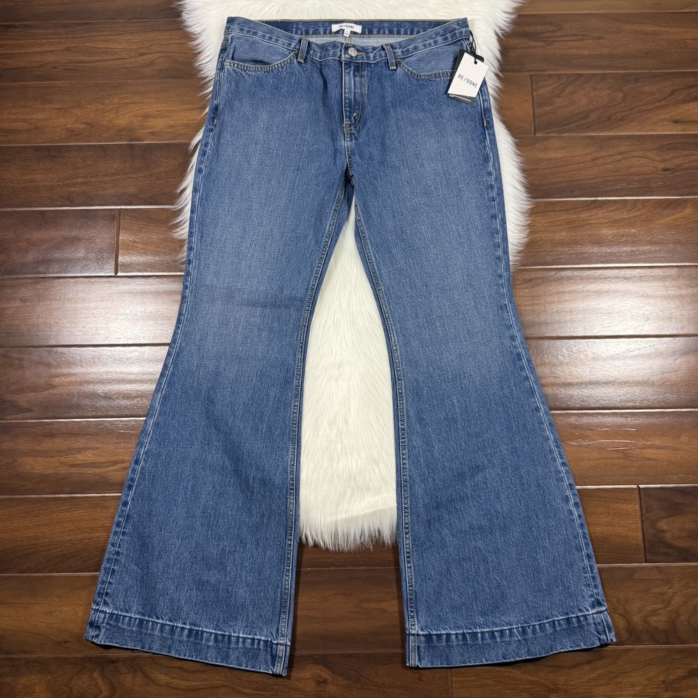 Re/Done Size 30‎ Clean Moon Stone 70s Low Rise Bell Bottom Flared Denim Jeans